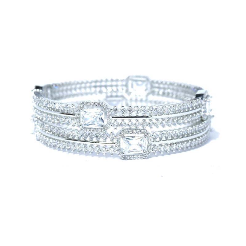 Crystal-Studded Silver Bangles (Pair) - Image 2