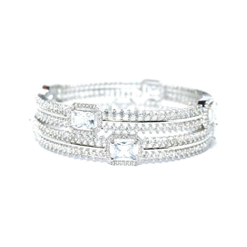 Silver-tone Alloy with Cubic Zirconia bangles