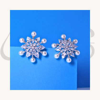 AllThatGlitters Pearl Zircon Stud Earrings for Women