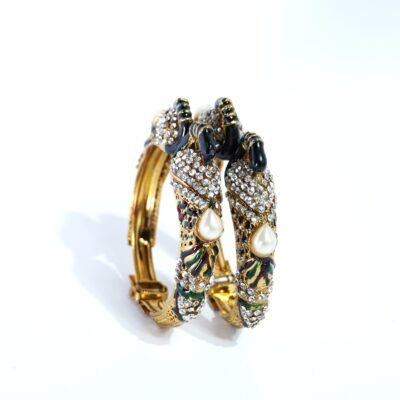 Gold-Plated Multi-Color Peacock Design Bangles