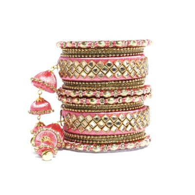 Traditional Pacheli Rajwadi Gold-Plated Zircon Stone Imitation Bangle Set (Pair)