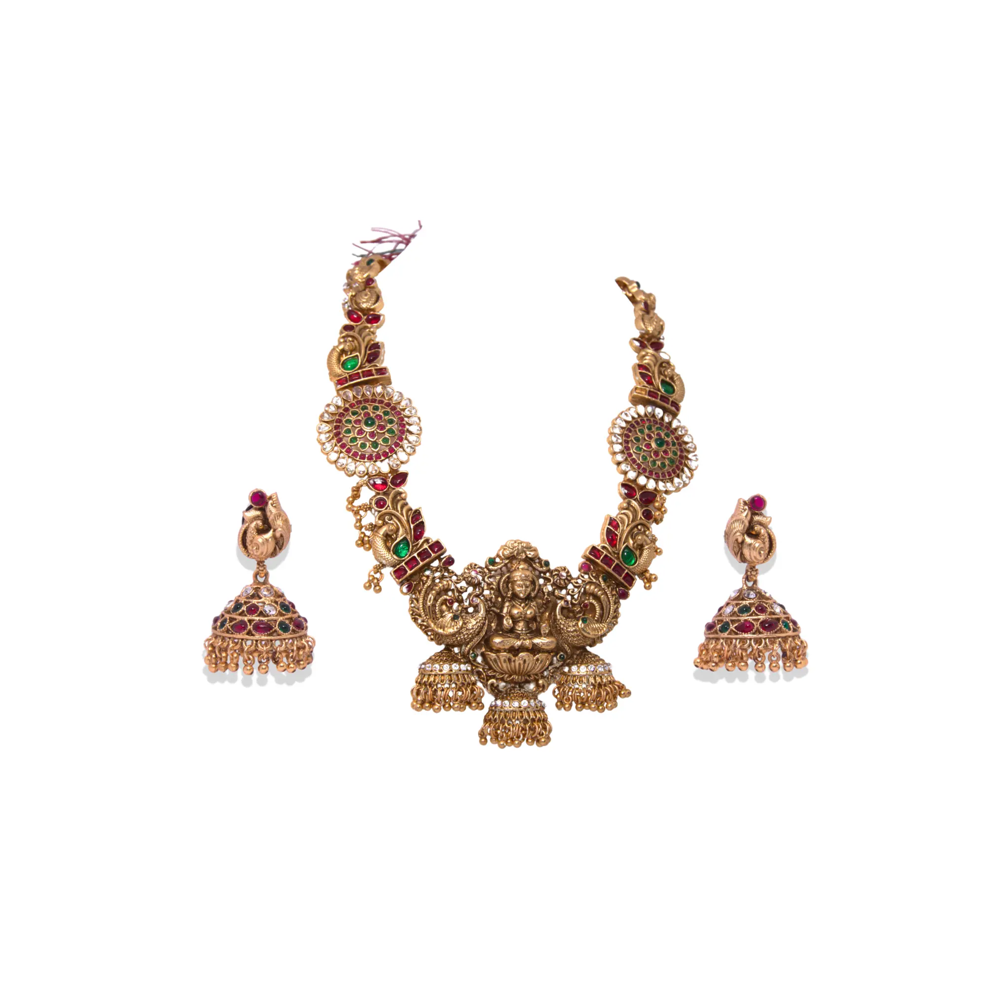 Goddess Lakshmi Pendant Temple Jewellery Necklace Set with Jhumka Earrings