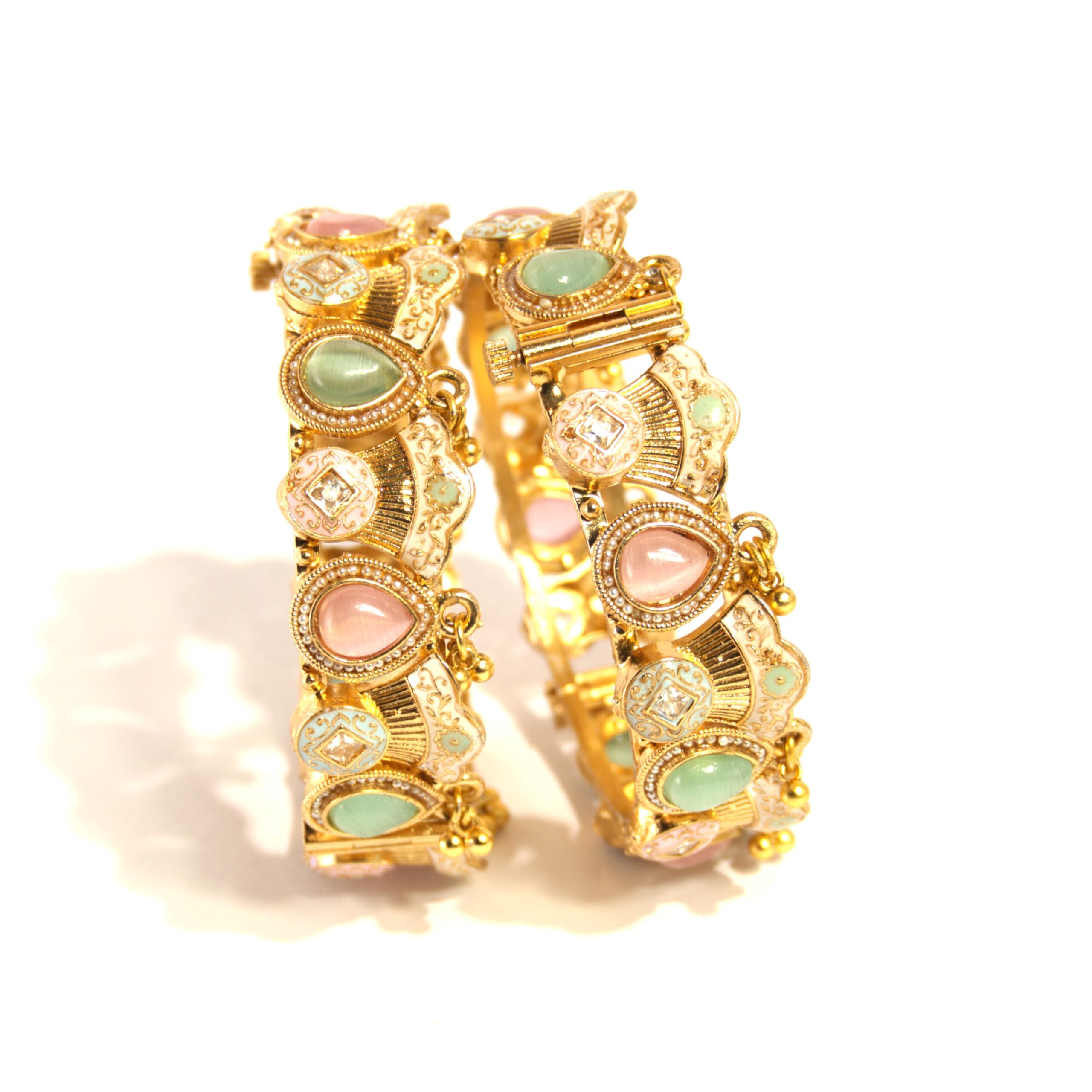 Pastel Stone-Studded Gold-Plated Bangles for Women & Girls (Set of 2) - Image 2