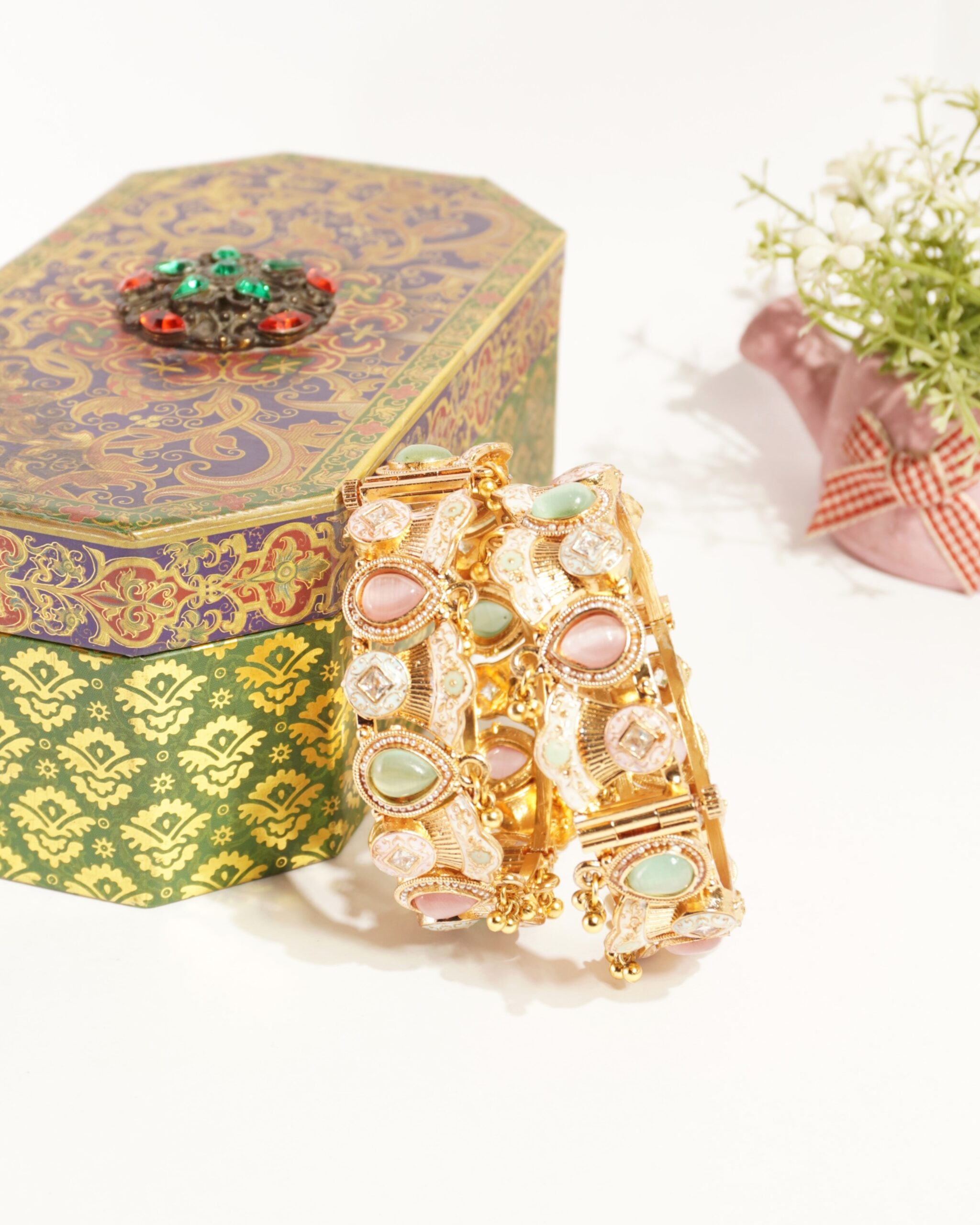 Pastel Stone-Studded Gold-Plated Bangles for Women & Girls (Set of 2) - Image 4