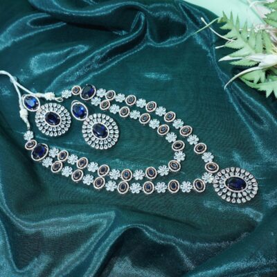 Kundan Blue Stone Choker Necklace Set with Earrings
