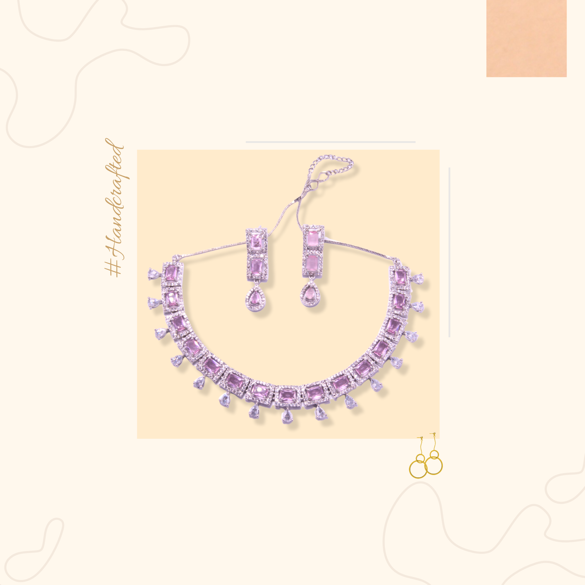 Blush Royale Pink Stone Choker Necklace Set with Beautiful Matching Earrings - Image 5
