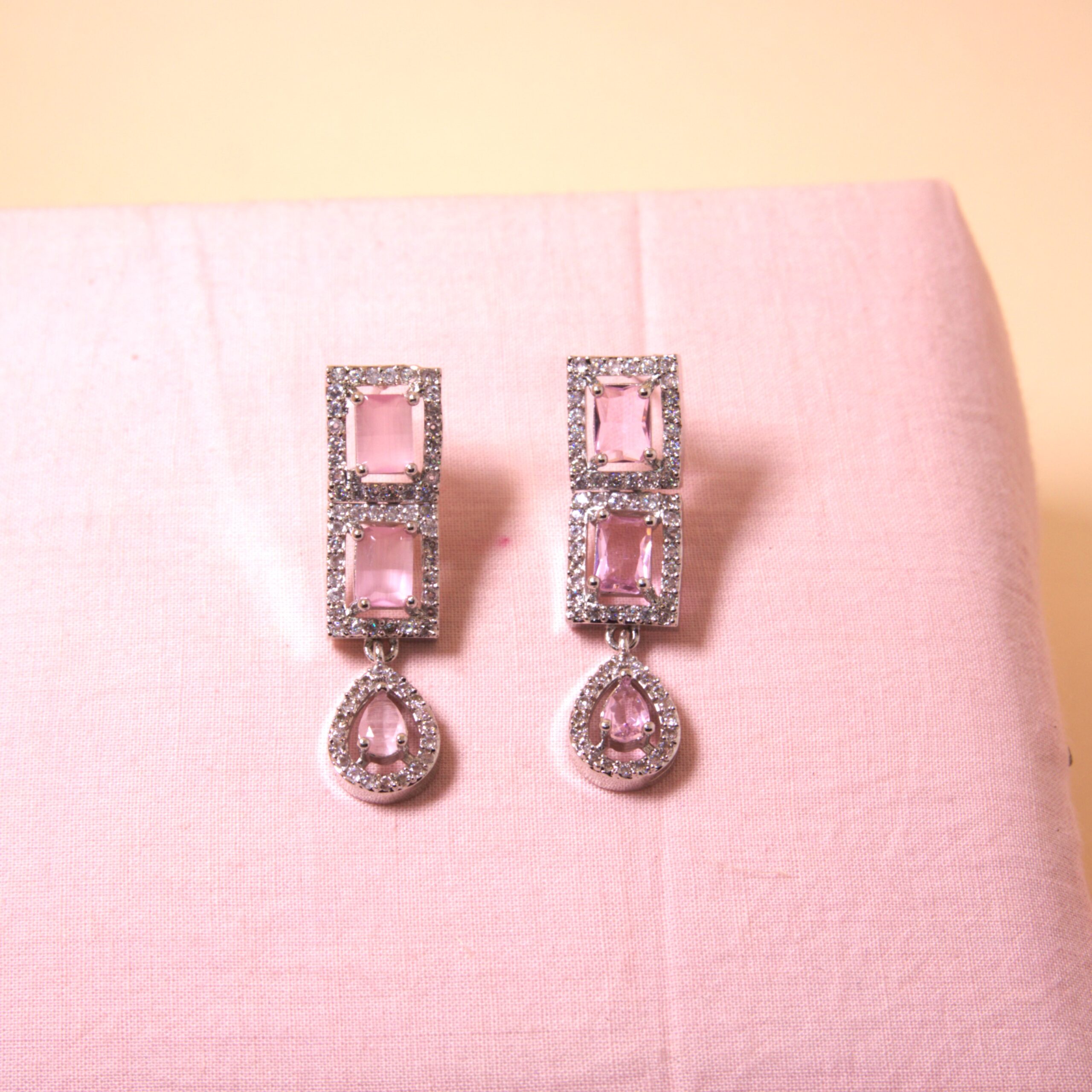 Blush Royale Pink Stone Choker Necklace Set with Beautiful Matching Earrings - Image 3