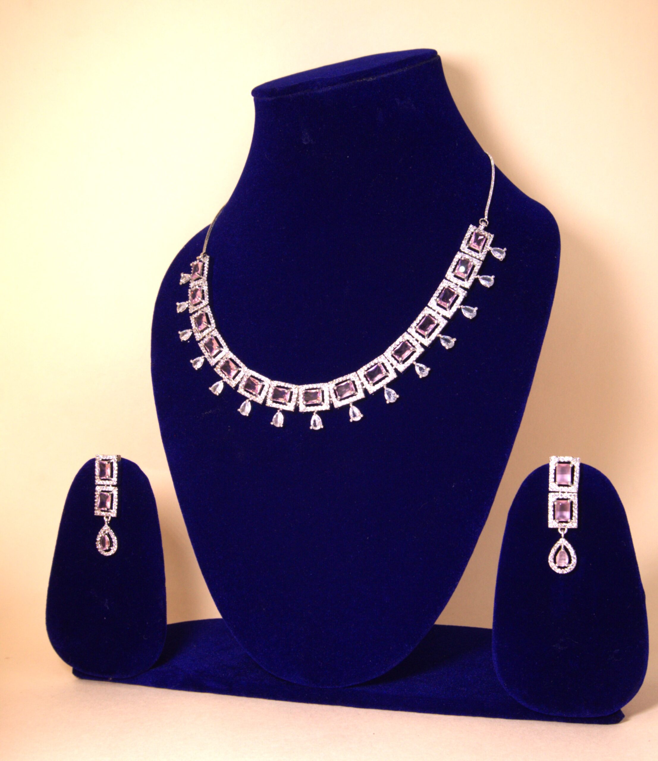 Blush Royale Pink Stone Choker Necklace Set with Beautiful Matching Earrings - Image 4