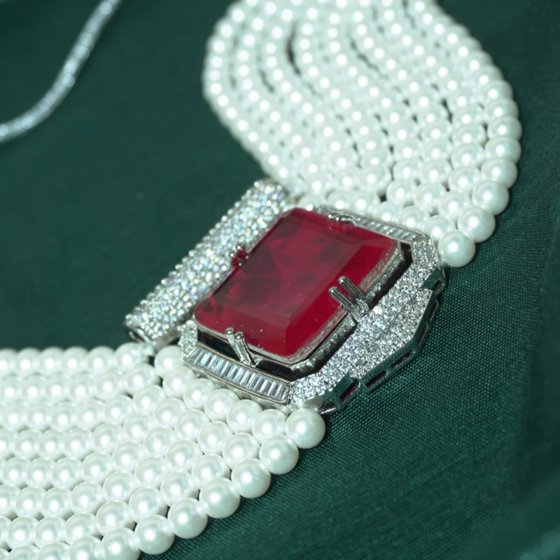 Ruby Red choker necklace set