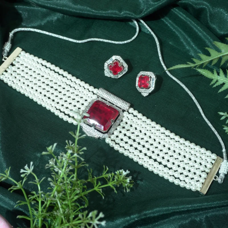 Ruby Red choker necklace set