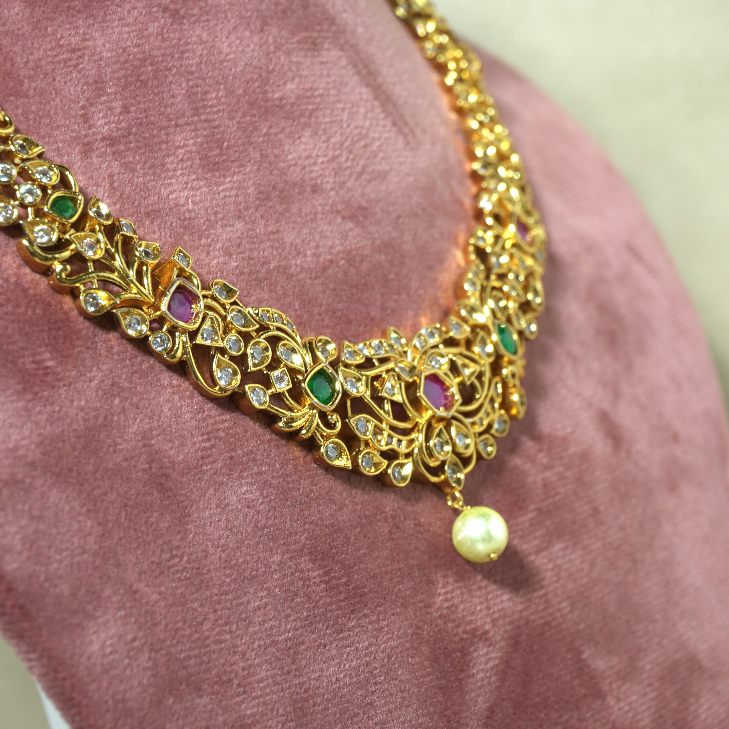 Kundan Necklace Set with Ruby & Emerald Stones