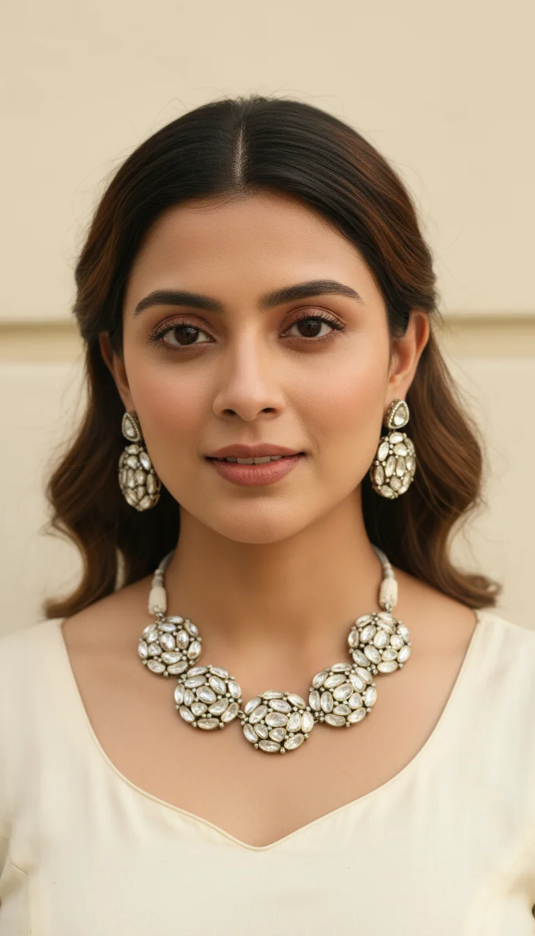 Antique Kundan Choker Necklace Set | SF-10046 - Image 3
