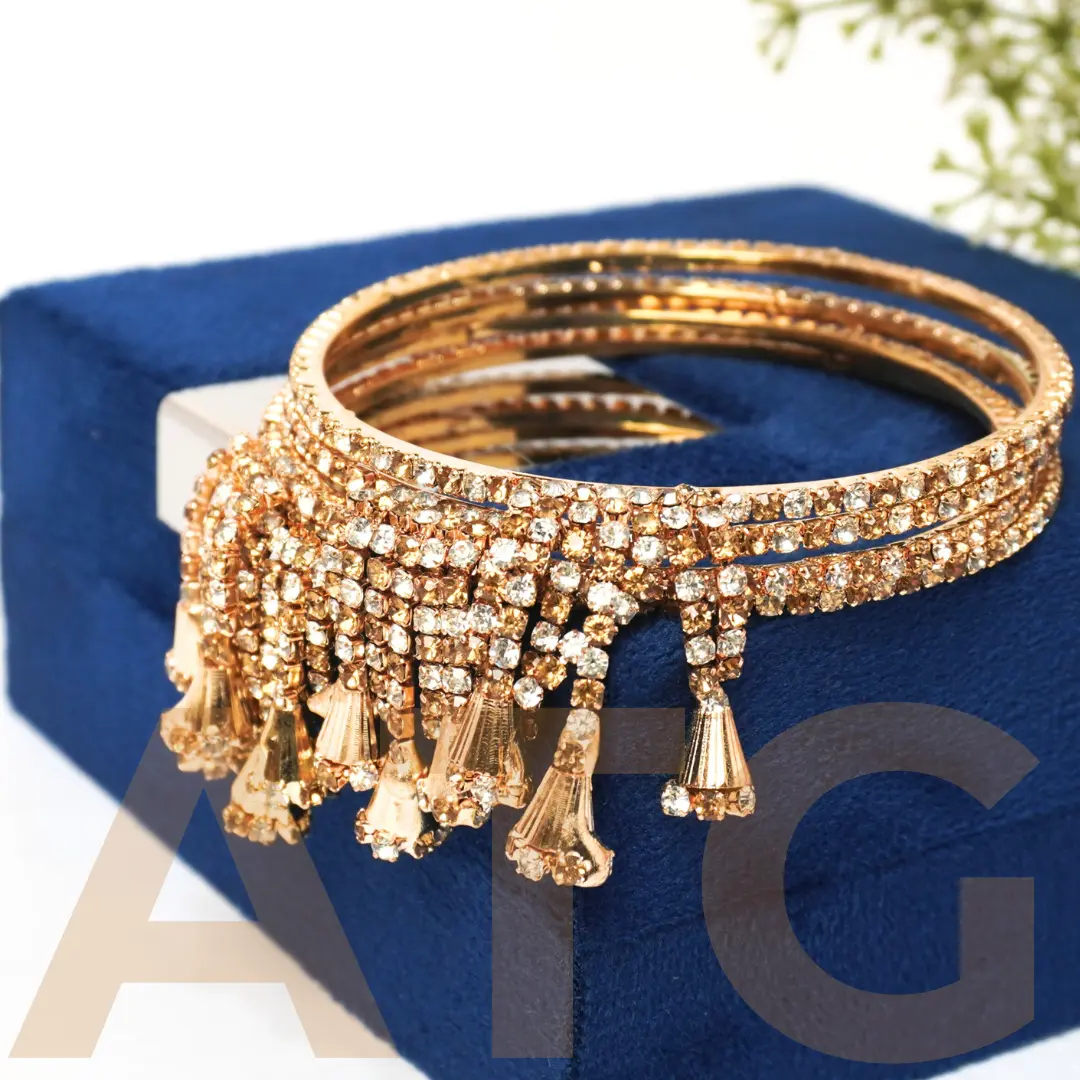 Gold-Plated Zircon Stone Latkan Bangles Set for Women & Girls | (2.6) - (BF-20072) - Image 3