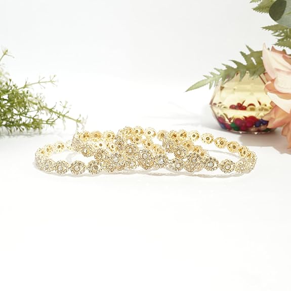 Gold Plated Kundan & Stone Bangle Set for Women & Girls | Traditional Ethnic, Wedding, Festive, Party Bangles - Image 3