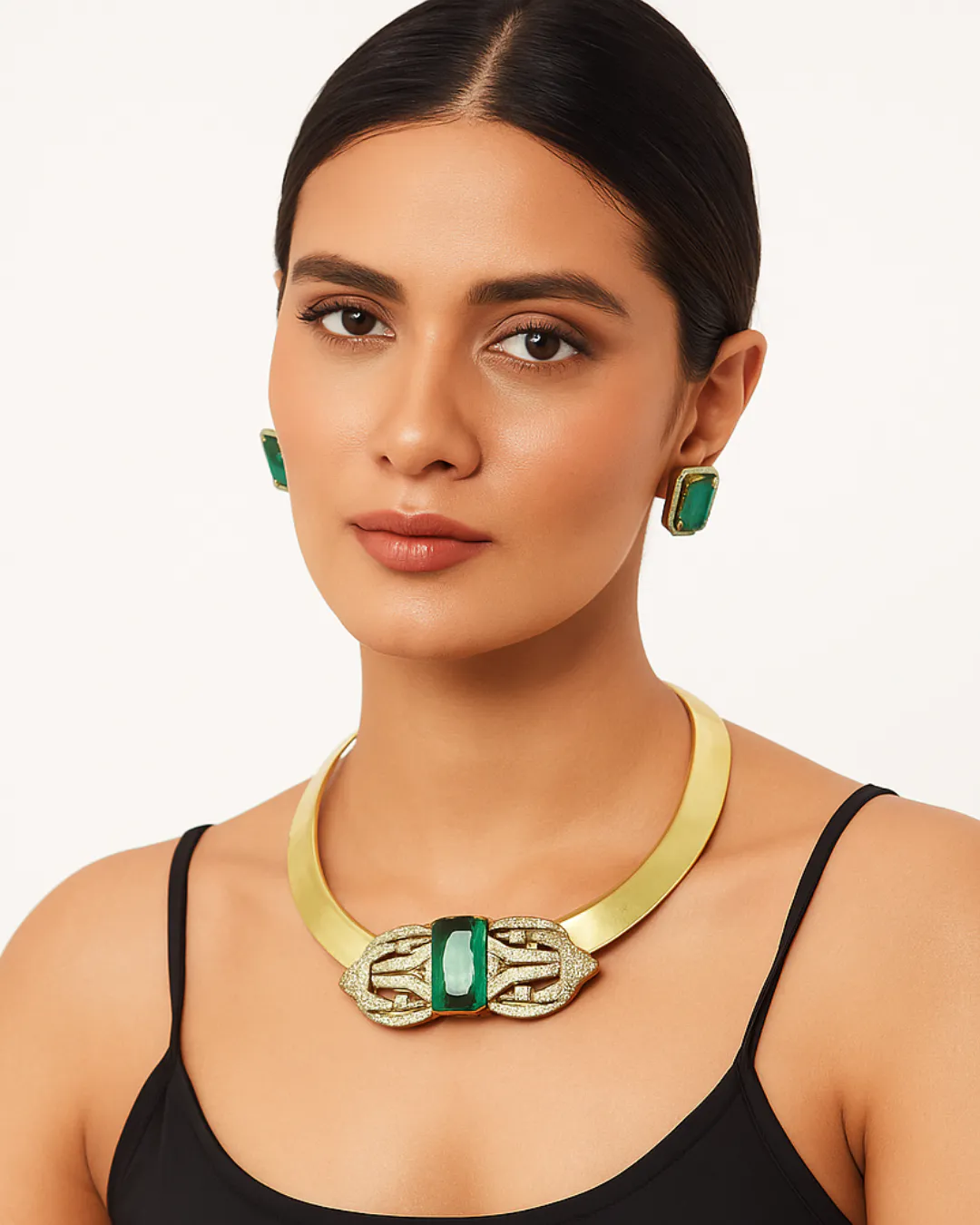 Emerald Green Stone Choker Necklace Set