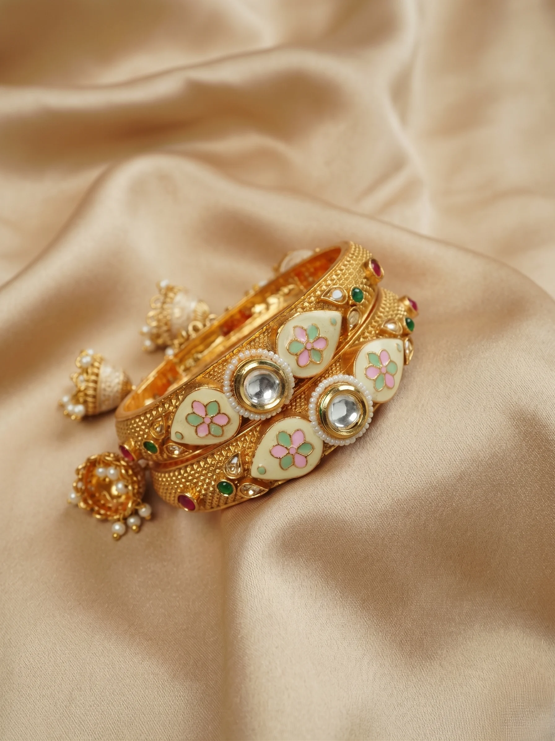 Kundan and polki bangle and bracelet sets by All That Glitters