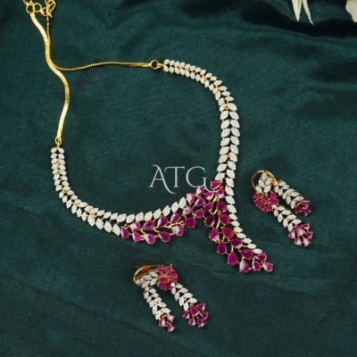 Ruby AD CZ Necklace Set with Earrings