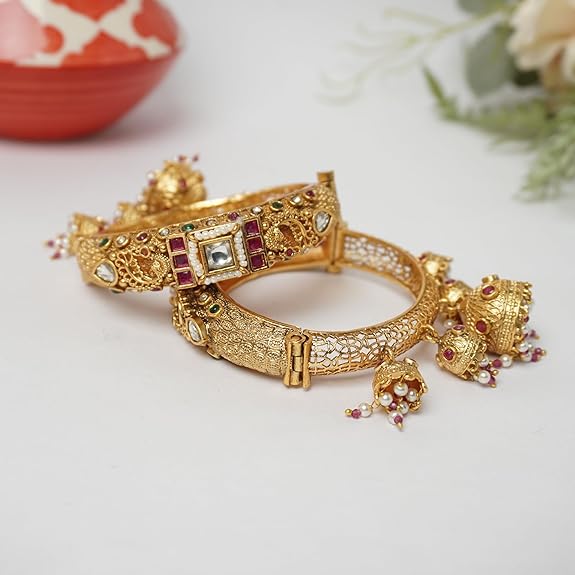Kundan Polki Bangle Set for Women – Stunning Bridal Pair | ATG - Image 4
