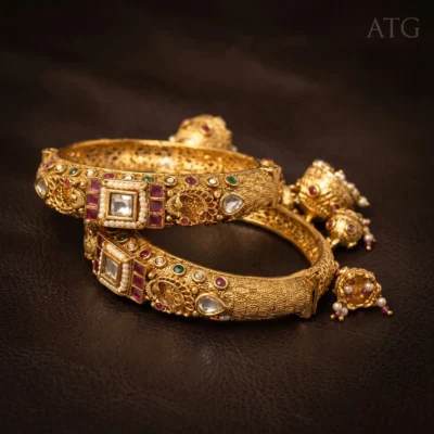 kundan polki bangle set for women in antique gold