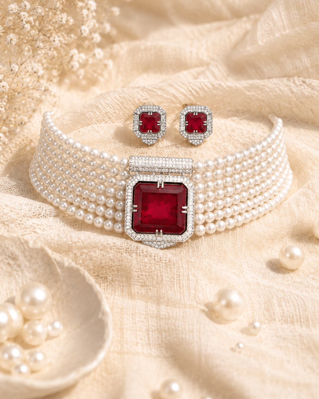 Bridal Pearl Choker Necklace Set — All That Glitters