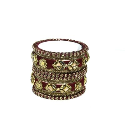 Velvet Maroon Silk Thread Bangles Set