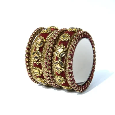 Velvet Maroon Silk Thread Bangles Set