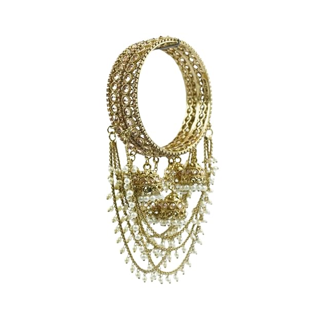 Kundan-style bridal bangle set with hanging jhumka details Image Caption The Riwaayat Bangle Set — A statement of timeless Indian brida