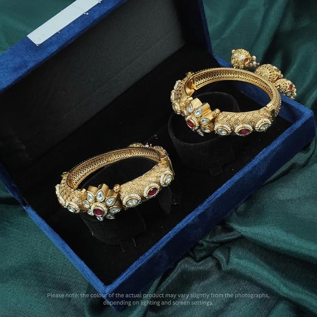 Kundan-Style Rajwadi Kada | Ruby Red Bridal Bangles - Image 4