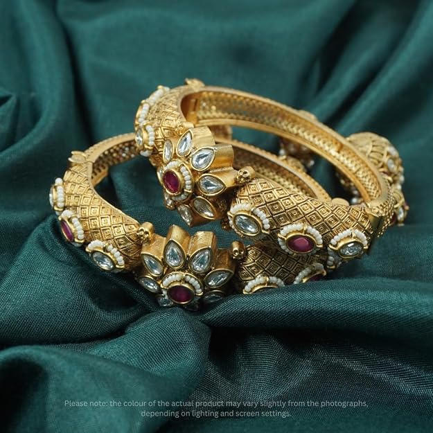 Kundan-Style Rajwadi Kada | Ruby Red Bridal Bangles - Image 5