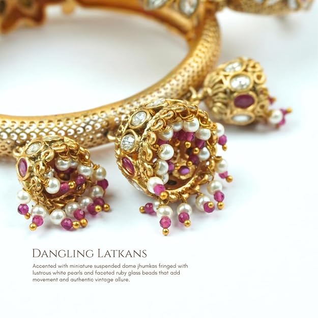 Kundan-Style Rajwadi Kada | Ruby Red Bridal Bangles - Image 3