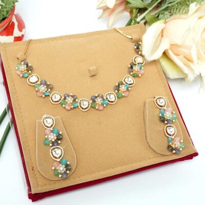 Floral Kundan Premium Necklace Set for Women | AD Stone Jewellery