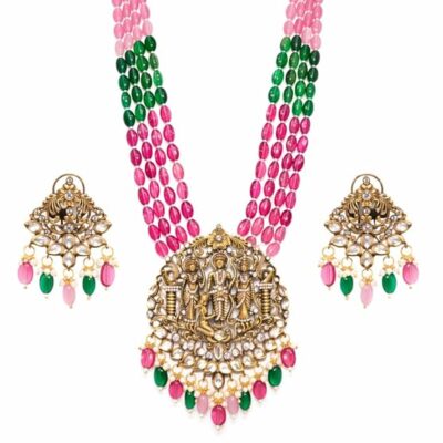 Gold Plated Temple Bridal Necklace with Earrings