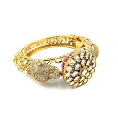Gold Plated Kundan Elephant Head Kada Bangle