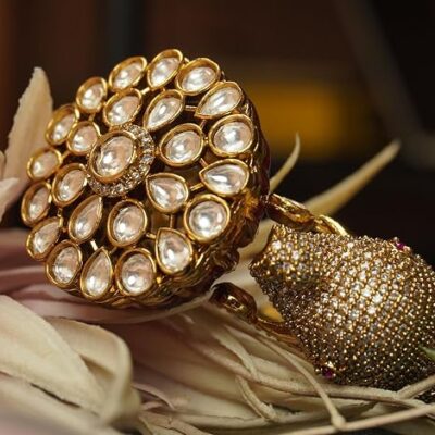 Gold Plated Kundan Elephant Head Kada Bangle