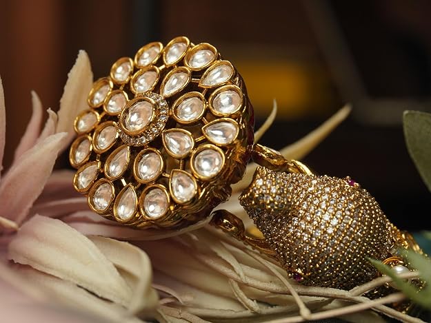 Gold Plated Kundan Elephant Head Kada Bangle
