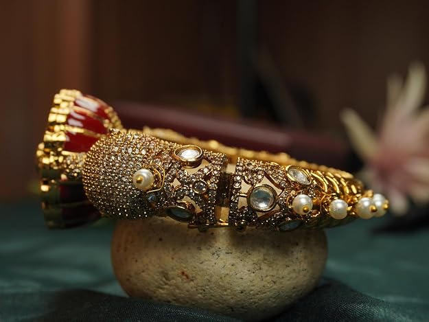 Gold Plated Kundan Elephant Head Kada Bangle
