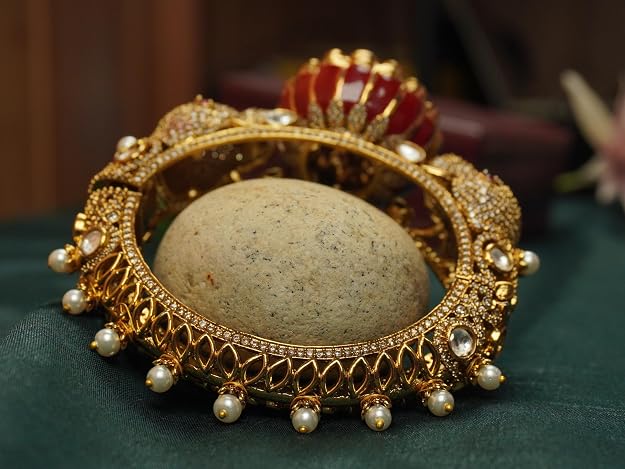 Gold Plated Kundan Elephant Head Kada Bangle