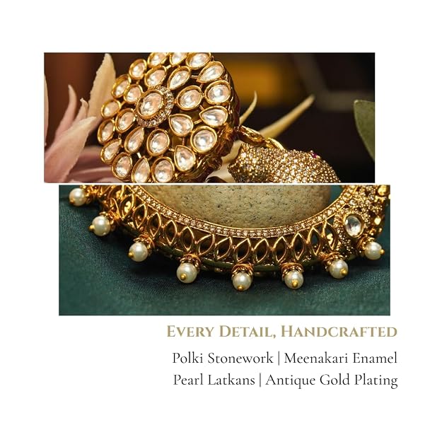 Gold Plated Kundan Elephant Head Kada Bangle