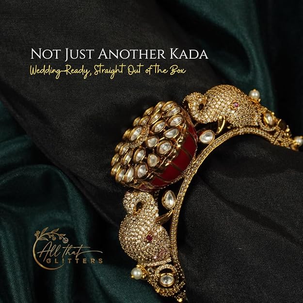 Gold Plated Kundan Elephant Head Kada Bangle