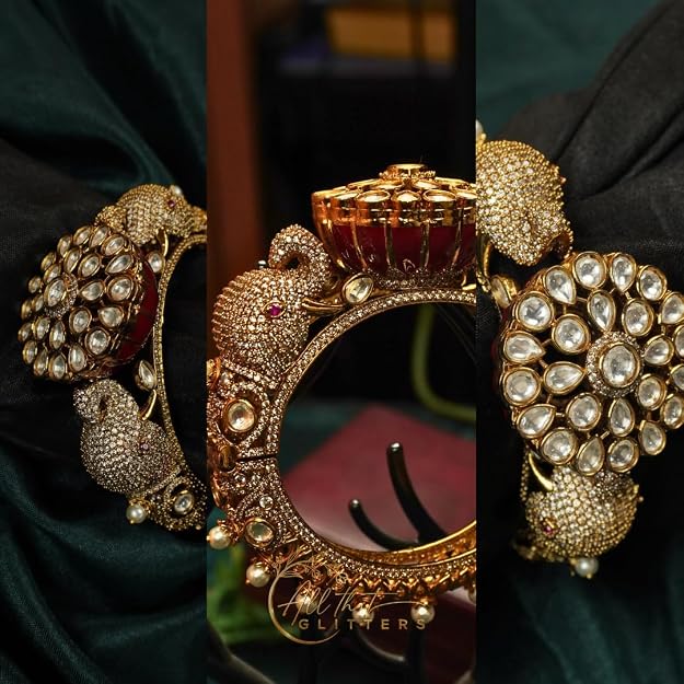 Gold Plated Kundan Elephant Head Kada Bangle
