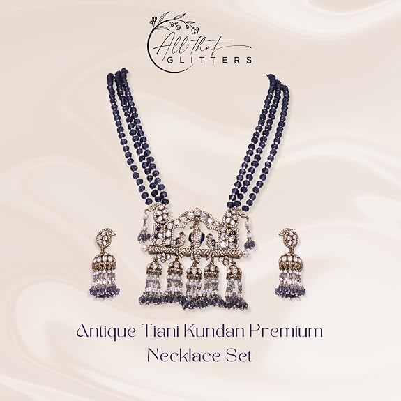 Traditional Necklace Set for Women | Blue Bead Kundan-Style - Image 5