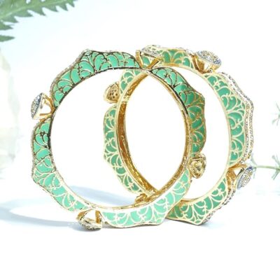 Mint Green & Ivory Meenakari Kada