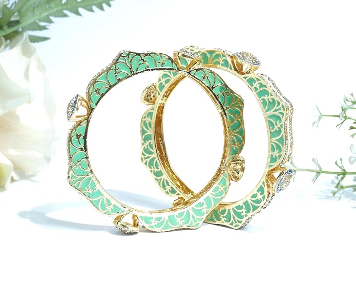 Mint Green & Ivory Meenakari Kada