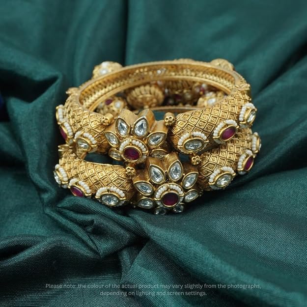 Kundan-Style Rajwadi Kada | Ruby Red Bridal Bangles - Image 6