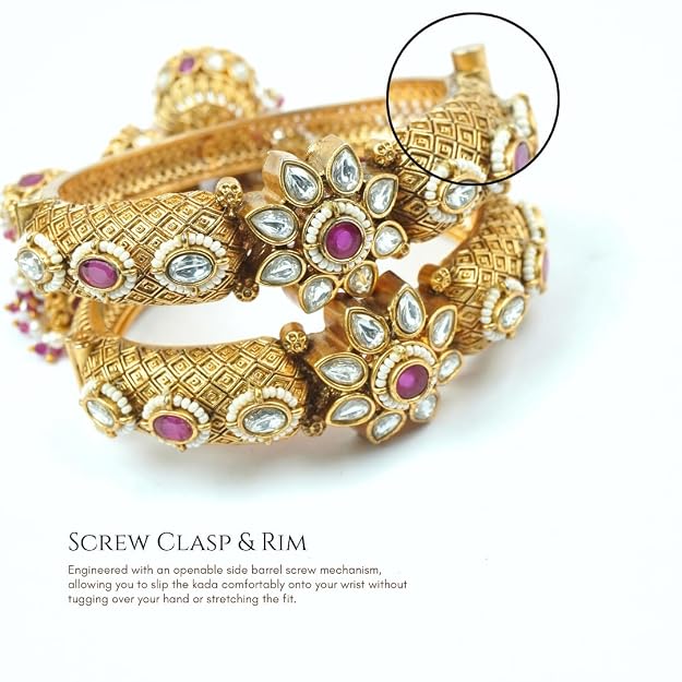 Kundan-Style Rajwadi Kada | Ruby Red Bridal Bangles - Image 2