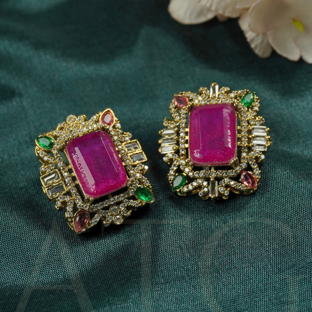 Victorian Ruby Choker Necklace Set with Earrings – Multi-Stone Antique Gold - Image 5