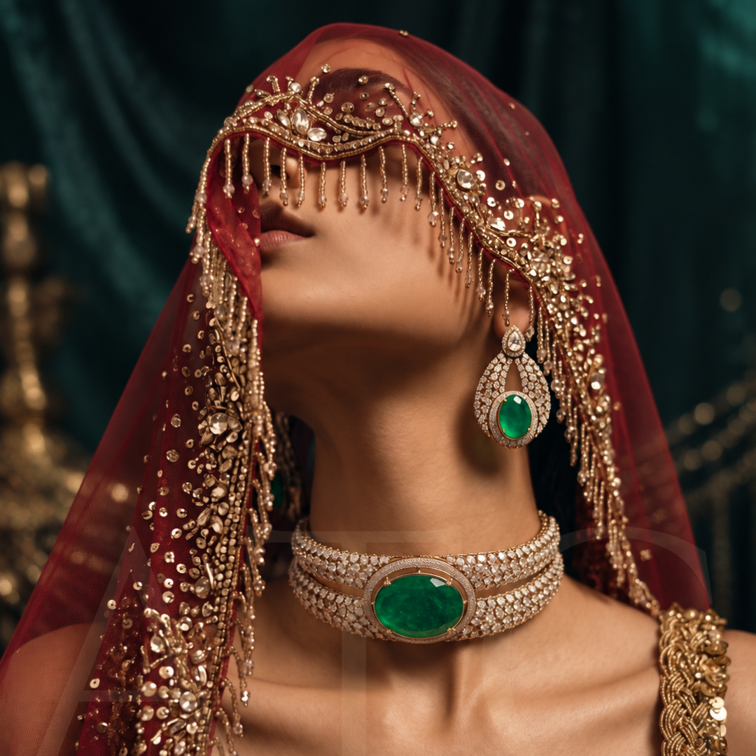 Victorian Ruby Choker Necklace Set with Earrings – Multi-Stone Antique Gold - Image 2