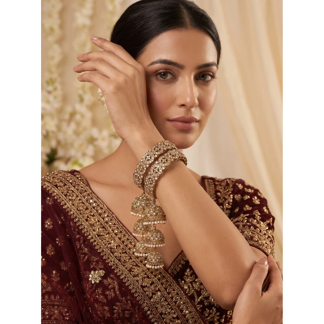 Kundan Bridal Bangle Set with Jhumka Latkan - Image 2